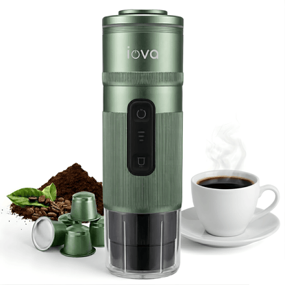 IOVA Portable Espresso Machine Self Heating | Mini Coffee Maker for Travel, Camping, Car | USB-C Rechargeable 13500mAh | Nespresso Capsule & Ground Coffee Compatible (Green)