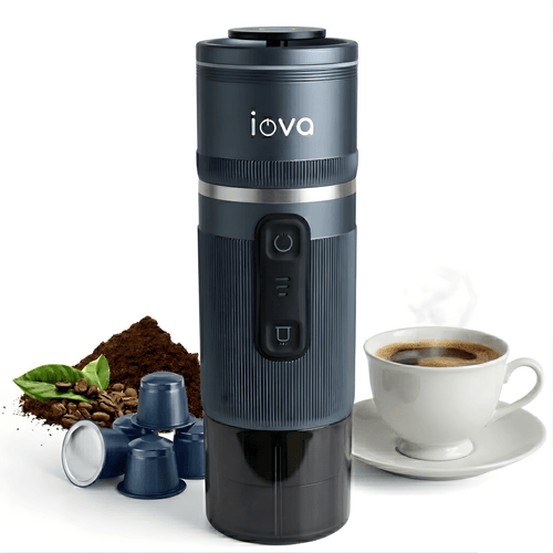 IOVA Portable Espresso Machine Self Heating | Mini Coffee Maker for Travel, Camping, Car | USB-C Rechargeable 13500mAh | Nespresso Capsule & Ground Coffee Compatible (Blue)