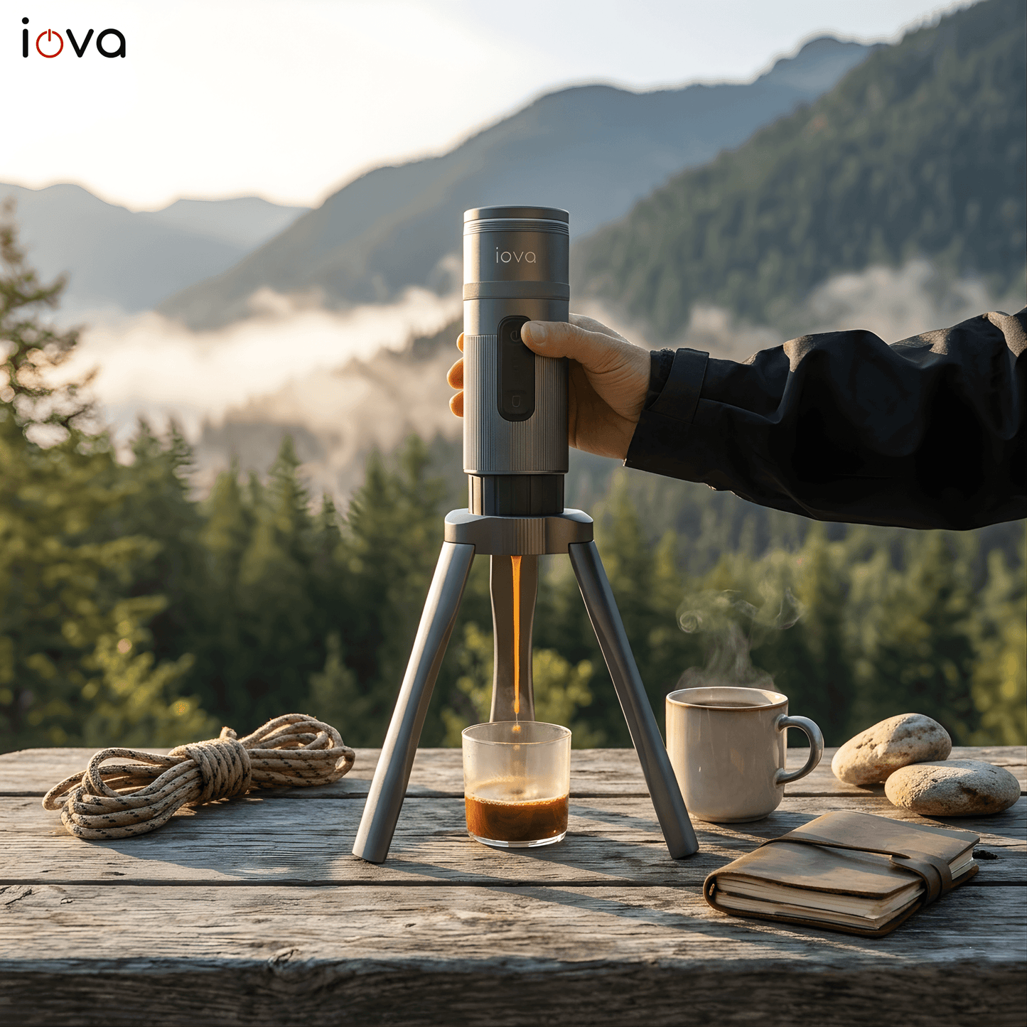 IOVA Portable Espresso Machine Stand | Compact Coffee Maker Holder for Travel, Camping & Car | Universal Stable Base for Mini Espresso Machines (Silver)