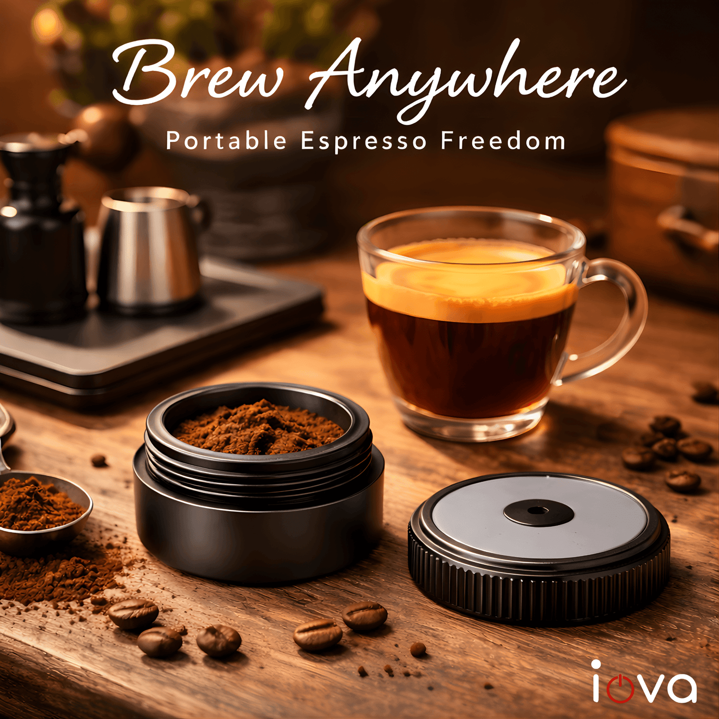 IOVA Reusable Ground Coffee Capsule Filter | Stainless Steel Espresso Pod for Portable Coffee Machines | Refillable Coffee Filter 12g Capacity (53.3mm)